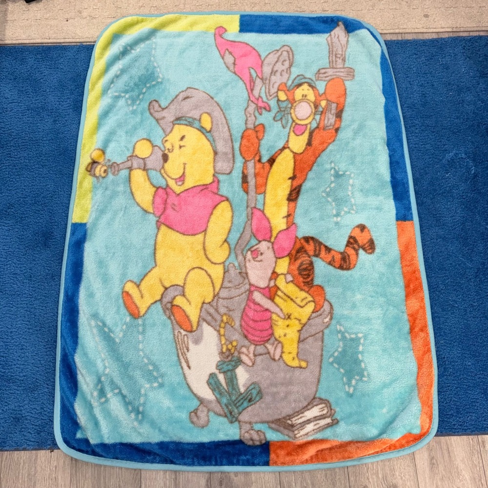 Disney Winnie the Pooh Pirate Ship Baby Blanket Tigger Piglet Plush Fleece Blue
